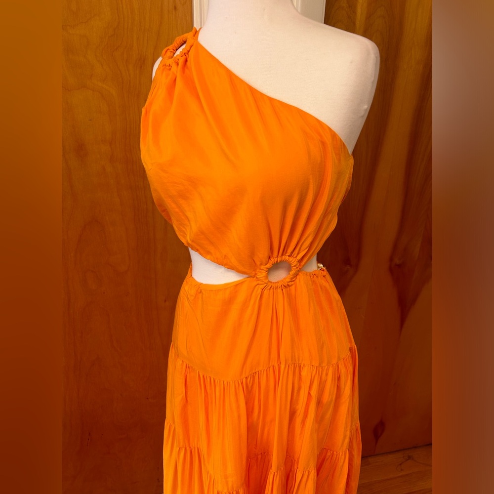 Farm Rio orange asymmetrical maxi dress one shoulder and cut outs size small - Picture 6 of 8